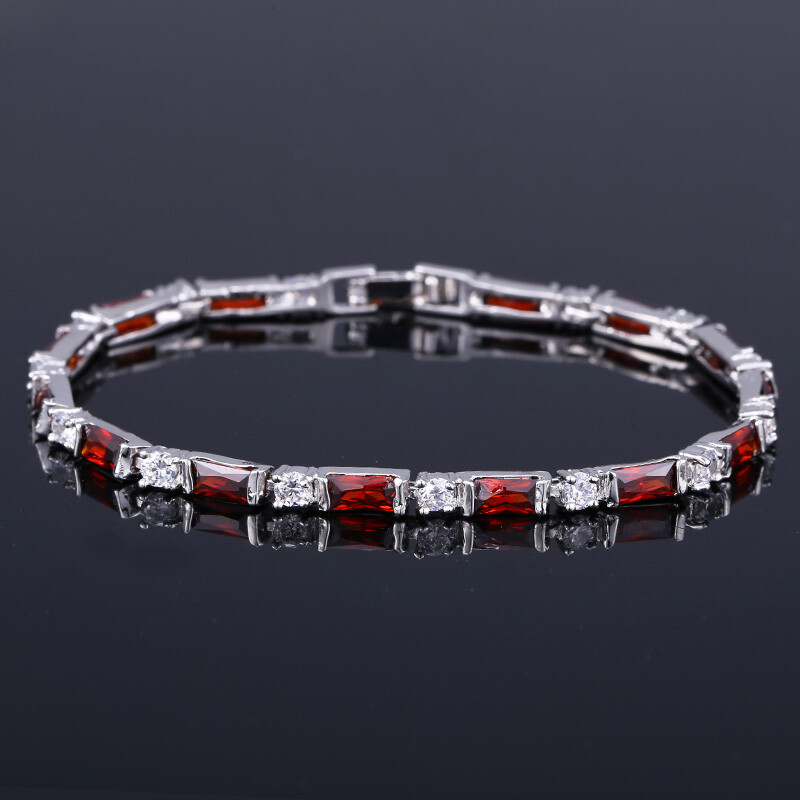 Silver Plated Fashion CZ Red Green Blue Crystal Charm Tennis Bracelets for Women