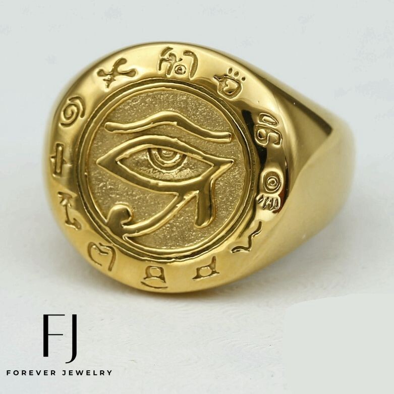 Men’s Stainless Steel Egyptian Eye Gold plated Ring 7 8 9 10,11,12 13 Box