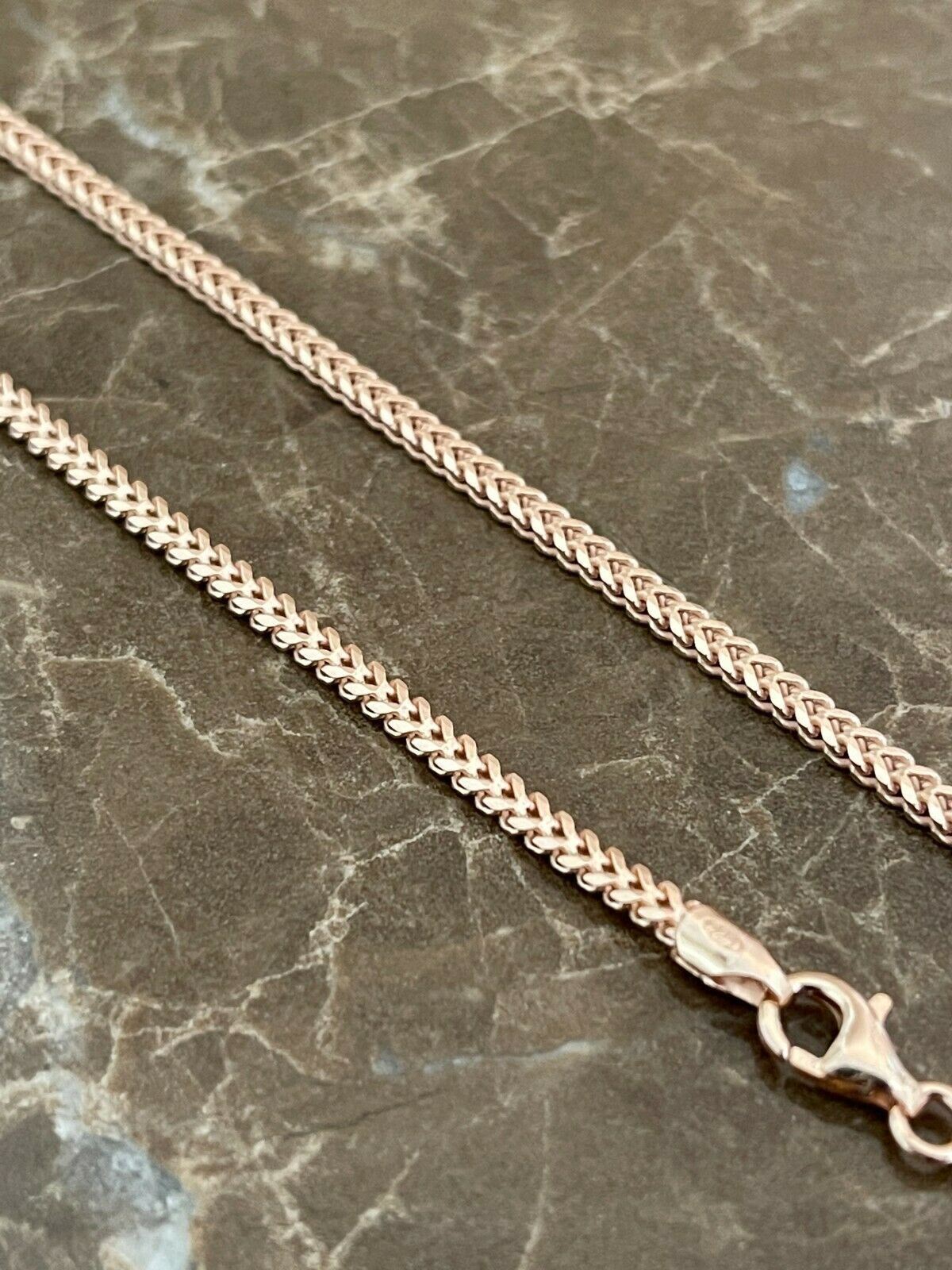 Franco Chain Real 14K Rose Gold Plated Solid 925 Sterling Silver 2mm Necklace