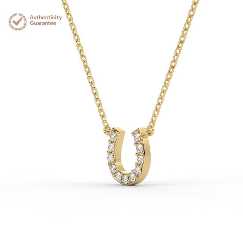 18″ Chain Pendant Horseshoe Shape Round Natural Diamond 14k Yellow Gold