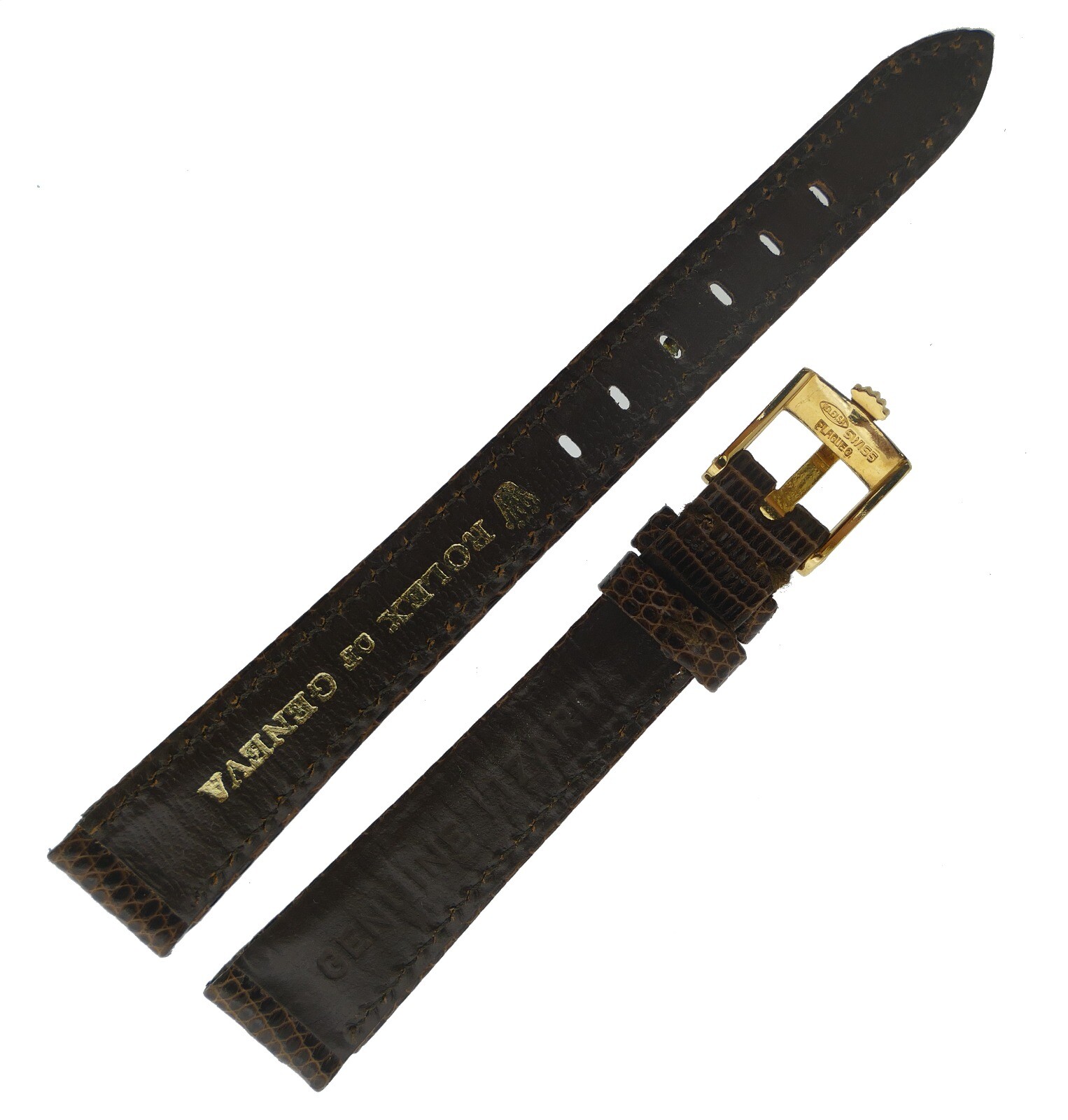 LADIES ROLEX 13mm BROWN GENUINE LIZARD LEATHER WATCH STRAP NOS ORIGINAL BUCKLE