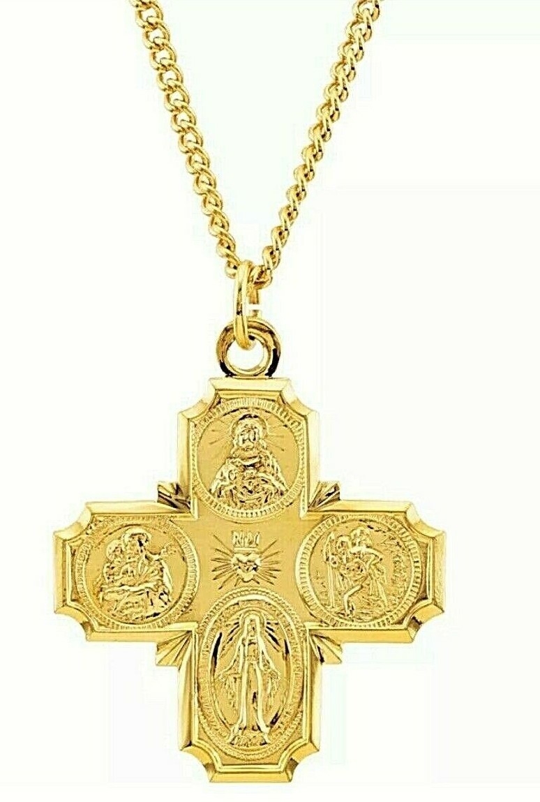 24K Yellow Gold Four-Way Cross 24″ Necklace Value=$1050