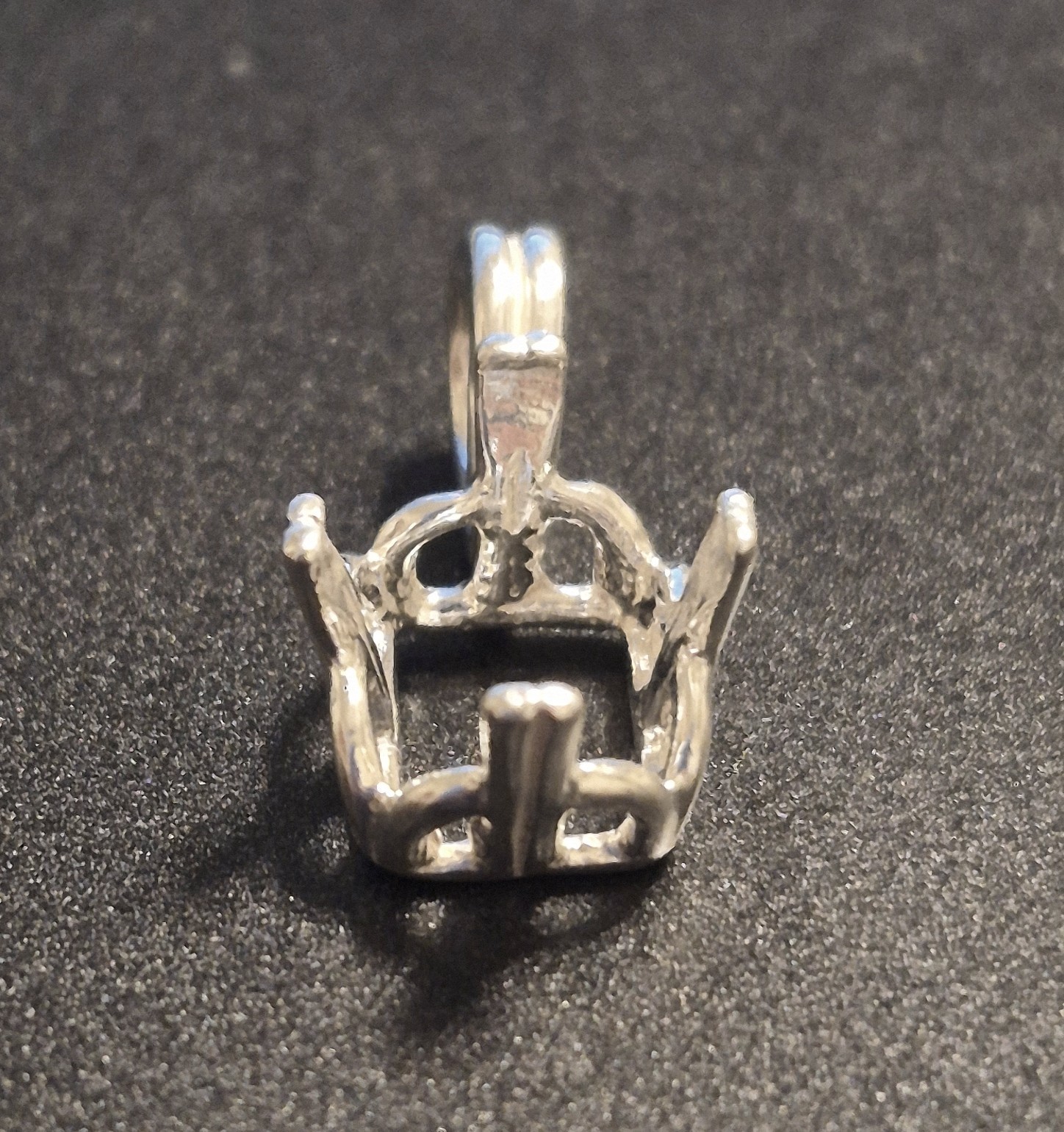 Emerald Cut 4 Prong Crown Regalle Pendant Setting Sterling Silver, Pre-Notched