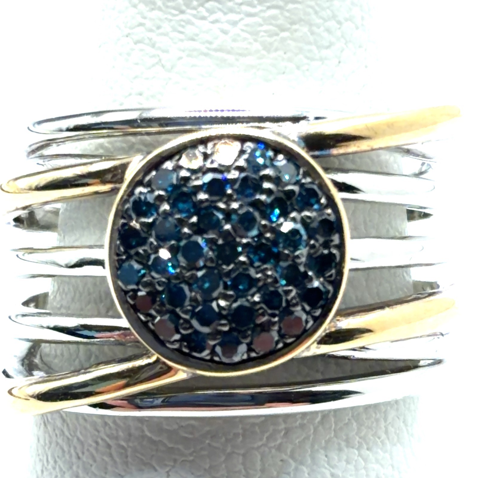 Effy 925 Silver 14K Gold Blue Diamond Balissima Collection Ring Size 7.5 8.1gr