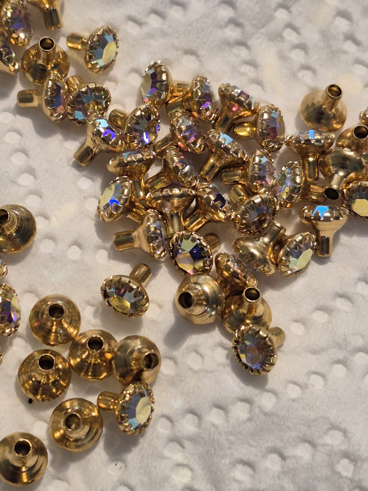 72 pc. Swarovski CRYSTAL AB Gold/brass Rim 5.5mm top Rivets for leather work