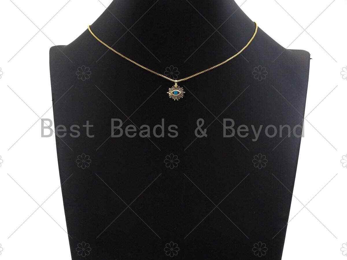 CZ Micro Pave Colorful Evil Eye On North Star Shape Pendant, Gold Plated