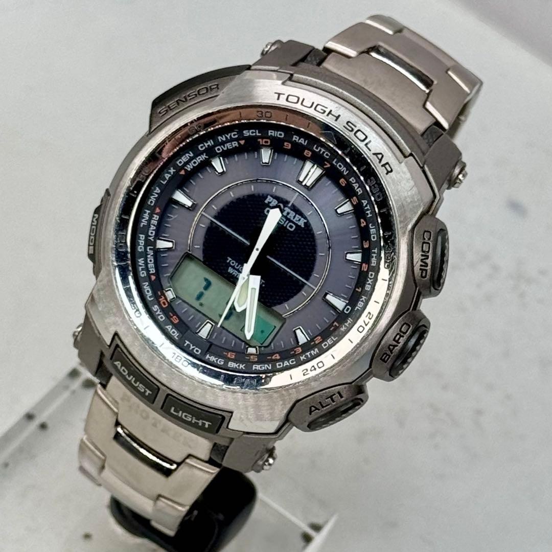Excellent Condition PROTREK PRW 5100T Radio Solar Metal Band Silver