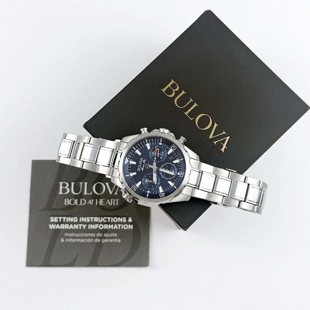 Bulova Men’s Marine Star Chronograph Quartz Blue Dial Stainless Watch 96B256