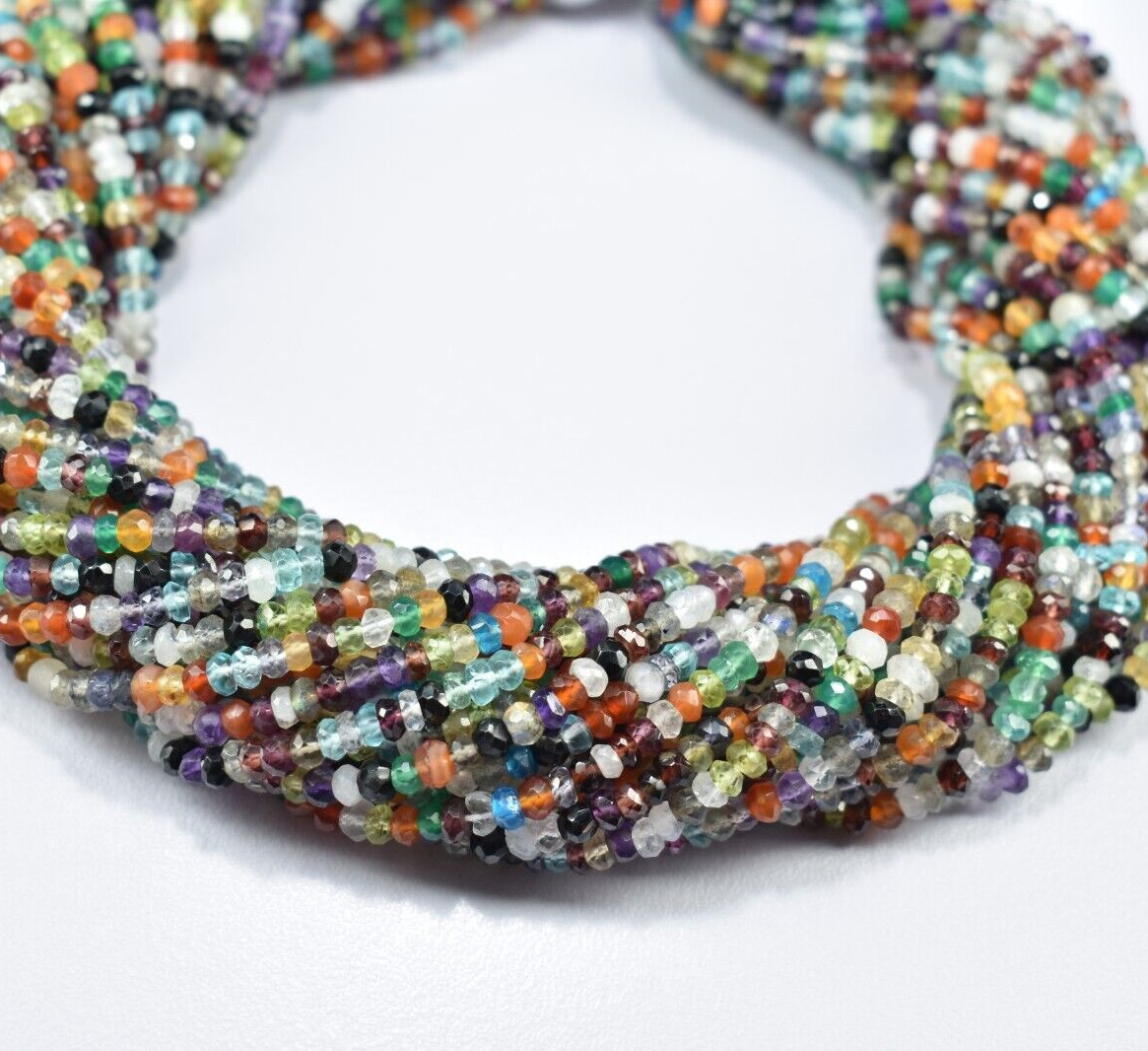 13″ 1 Strand Natural Multi Gemstone Disco Faceted Rondelle Gemstone Beads 3.5mm