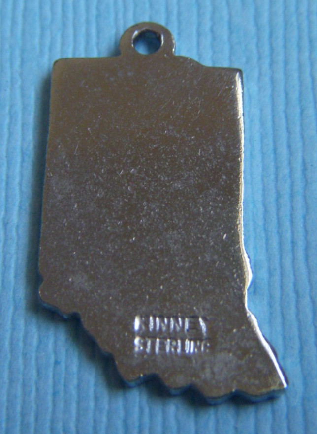 Vintage Kinney enamel Indiana map sesquicentennial sterling charm
