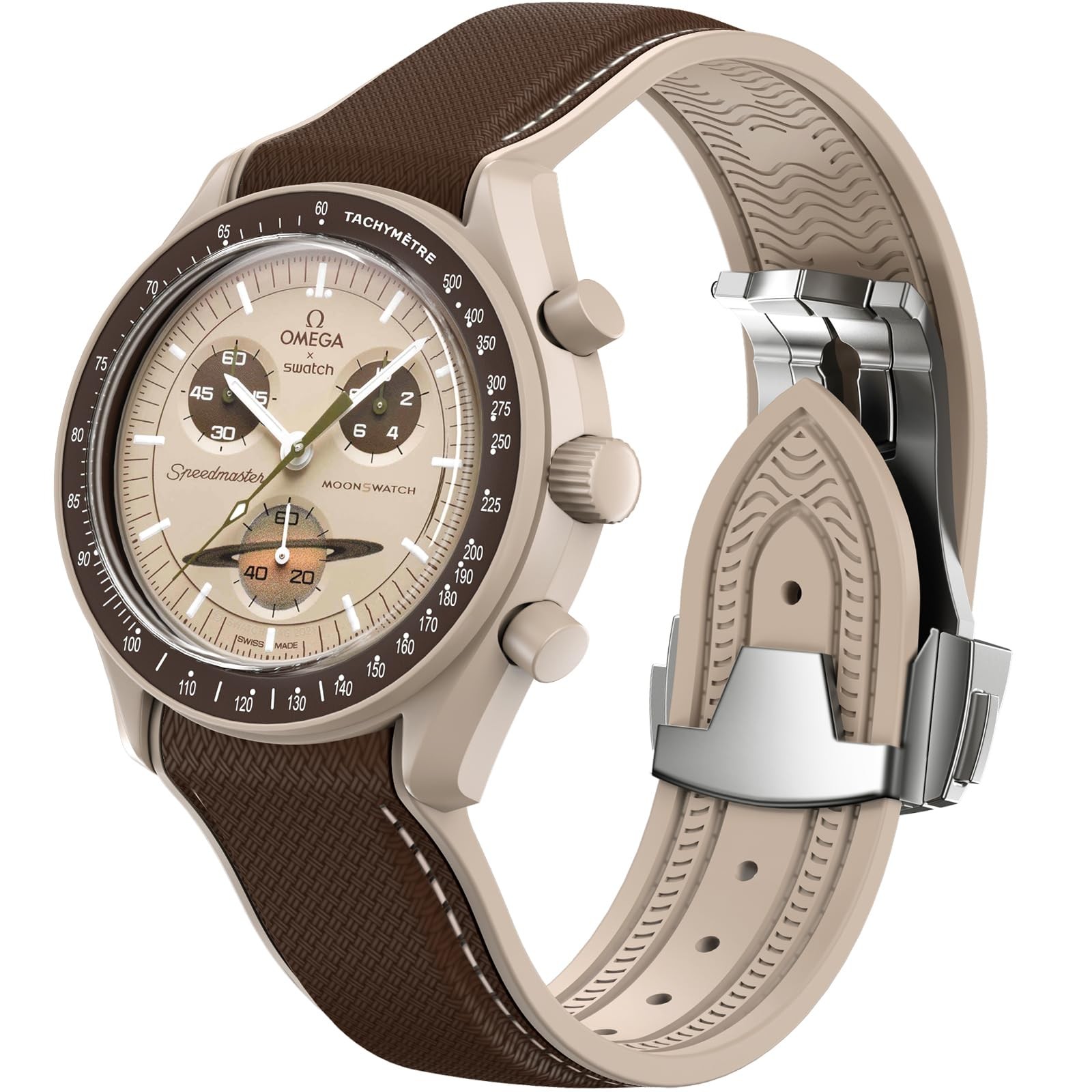 Premium 20mm Curved Replacement Band with Folding Buckle for Speedmaster Watch