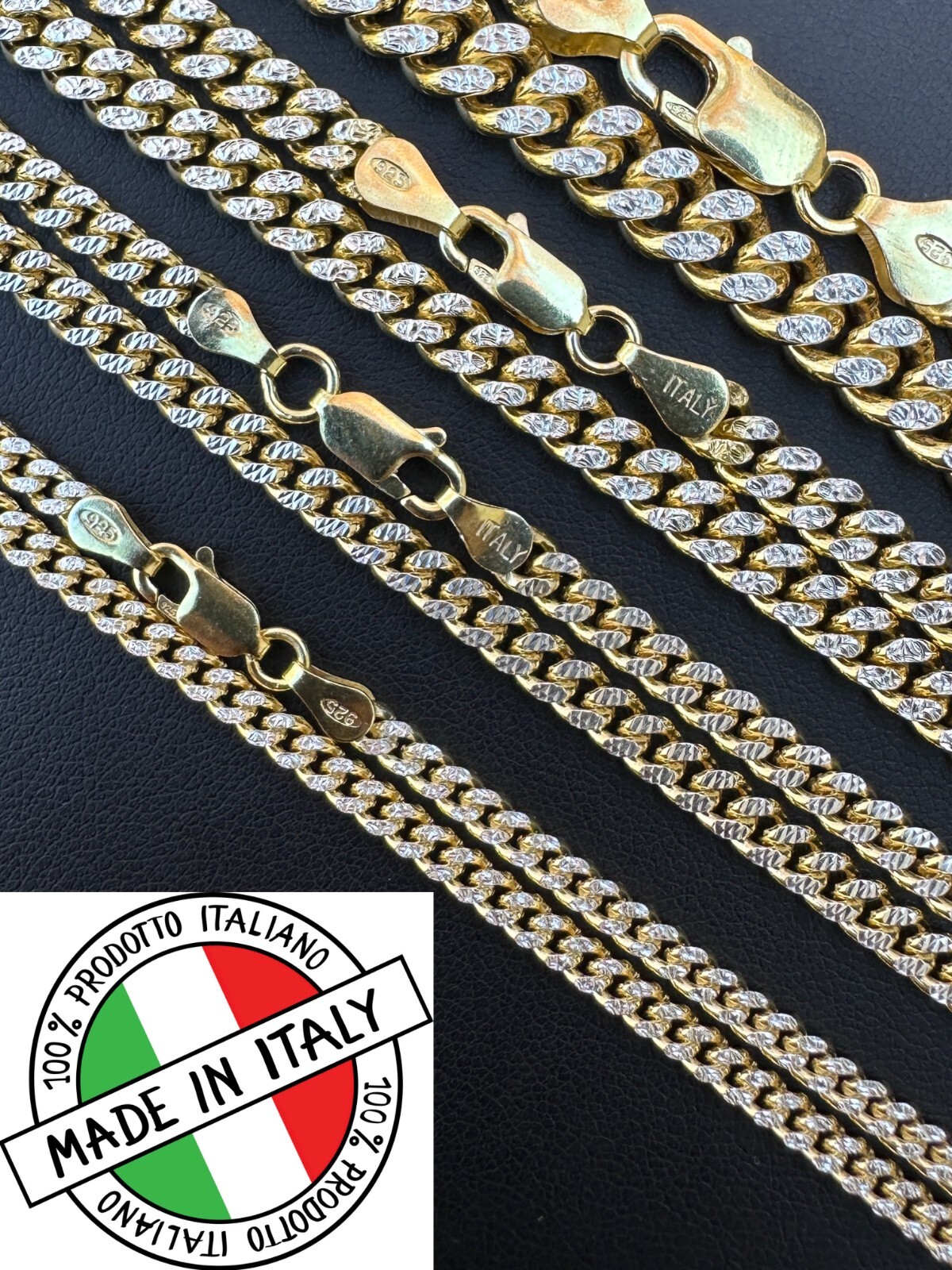 Miami Cuban Chain Bracelet Diamond Cut Two Tone 14k Gold Plated Real 925 Silver