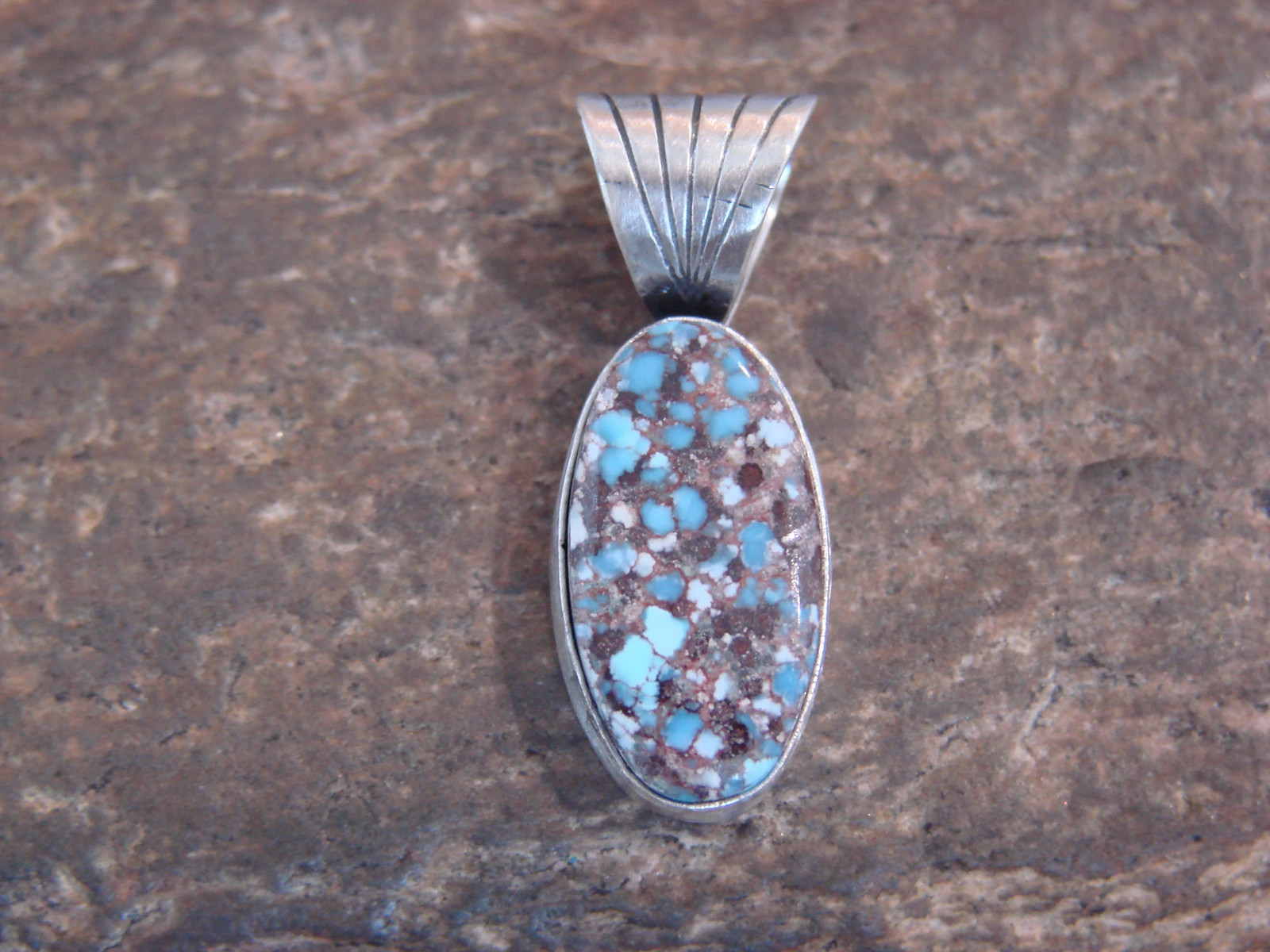 Native American Sterling Silver & Kingman Turquoise Pendant by Yellowhair