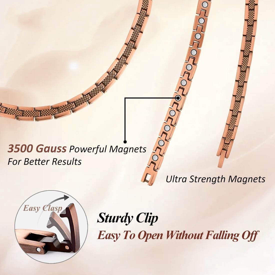 Copper Magnetic Necklace for Women Men 99.9% Solid Pure Copper Necklace