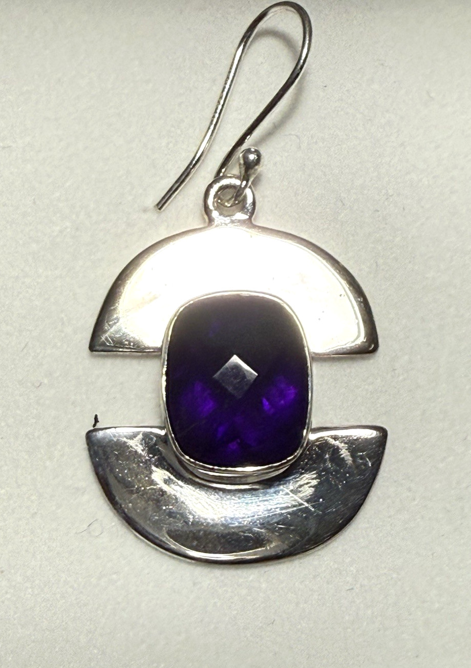 JTV African Amethyst Sterling Earrings Modernist Style 10.00CTW