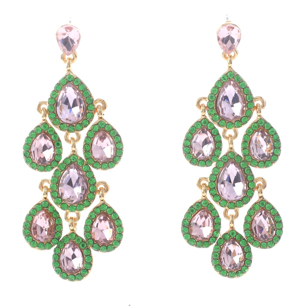 Gold Tone Metal Crystal Rhinestone Chandelier Post Earrings ER2601-PNG