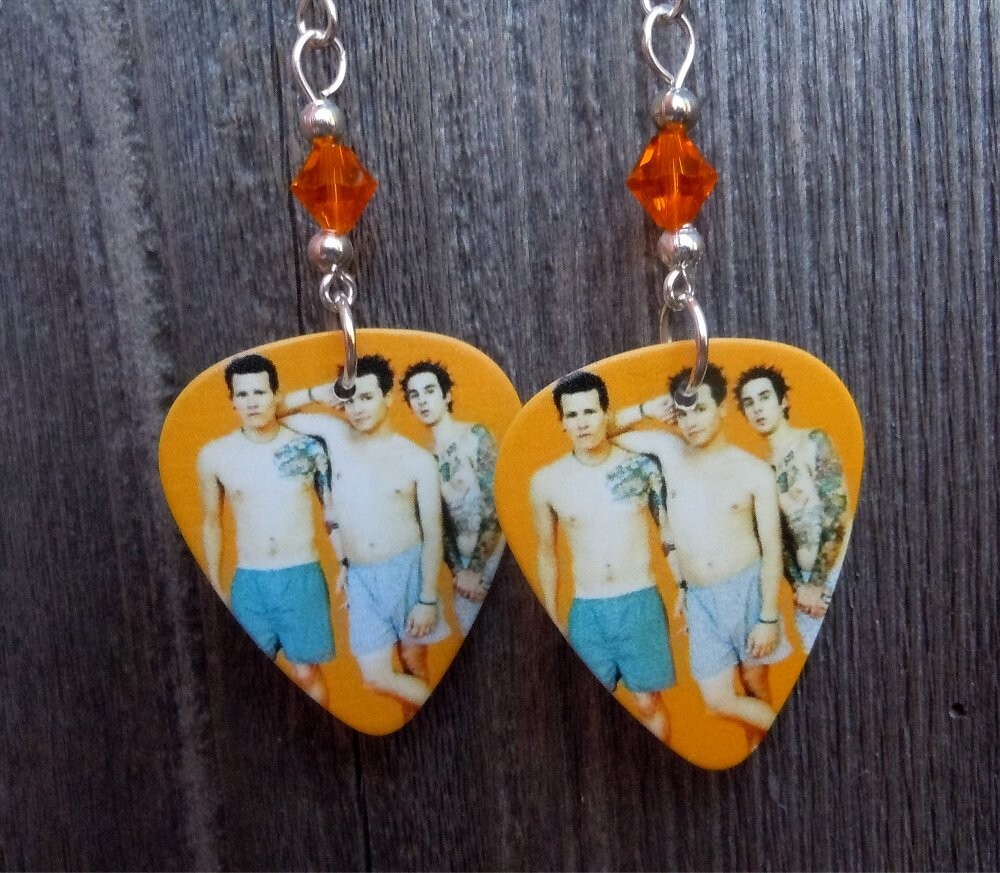 Blink 182 What’s My Age Guitar Pick Earrings with Orange Swarovski Crystals