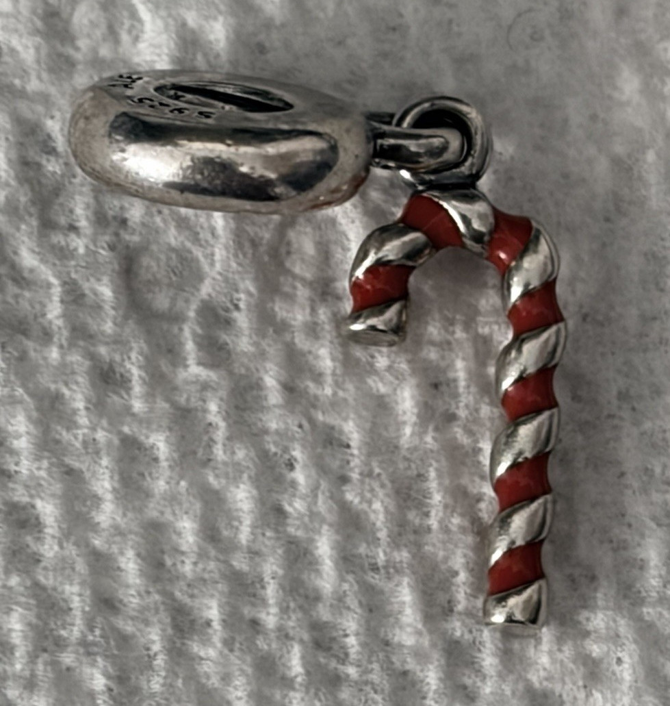 Genuine Pandora Christmas Candy Cane Dangle Charm retired ALE 925 791193EN09