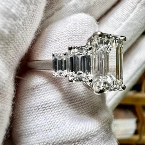 Timeless 4.50 Ct Emerald Cut Lab-Grown Diamond Engagement Ring in 14K White Gold