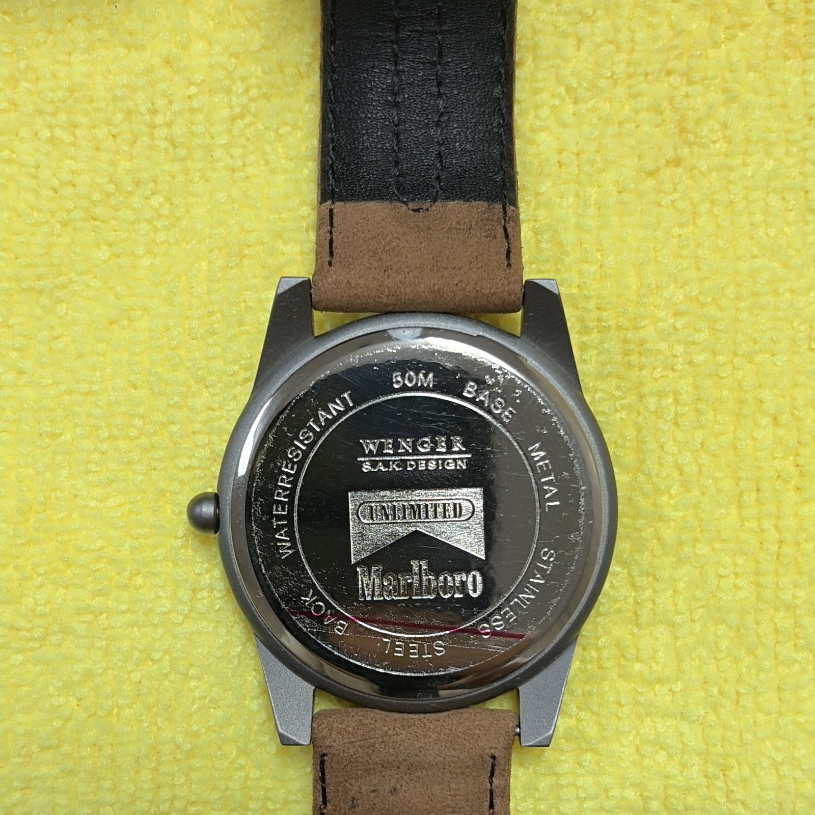 NOS! Wenger Marlboro Unlimited SAK Design Quartz Analog Date WR 50m Leather Box