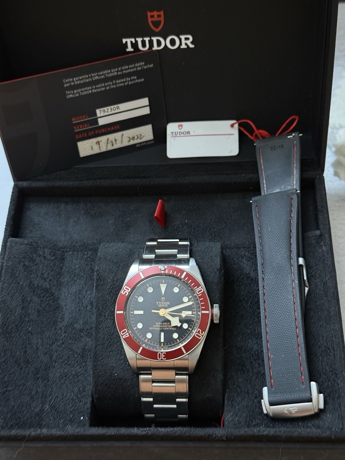 TUDOR Black Bay Red Bezel Black Dial 41mm Auto 200m Chronometer Box/Papers