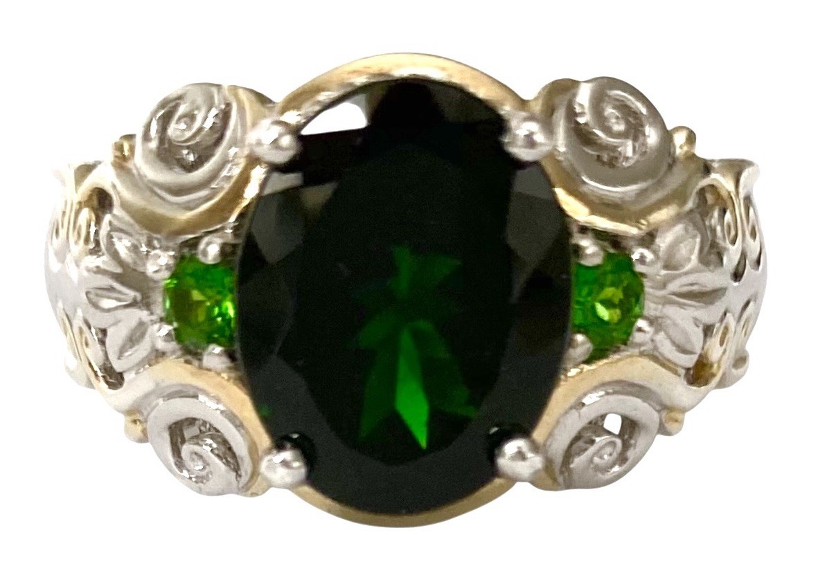 GEMS EN VOGUE Sterling Silver Gold Plated Oval CHROME DIOPSIDE Ring~RETIRED!