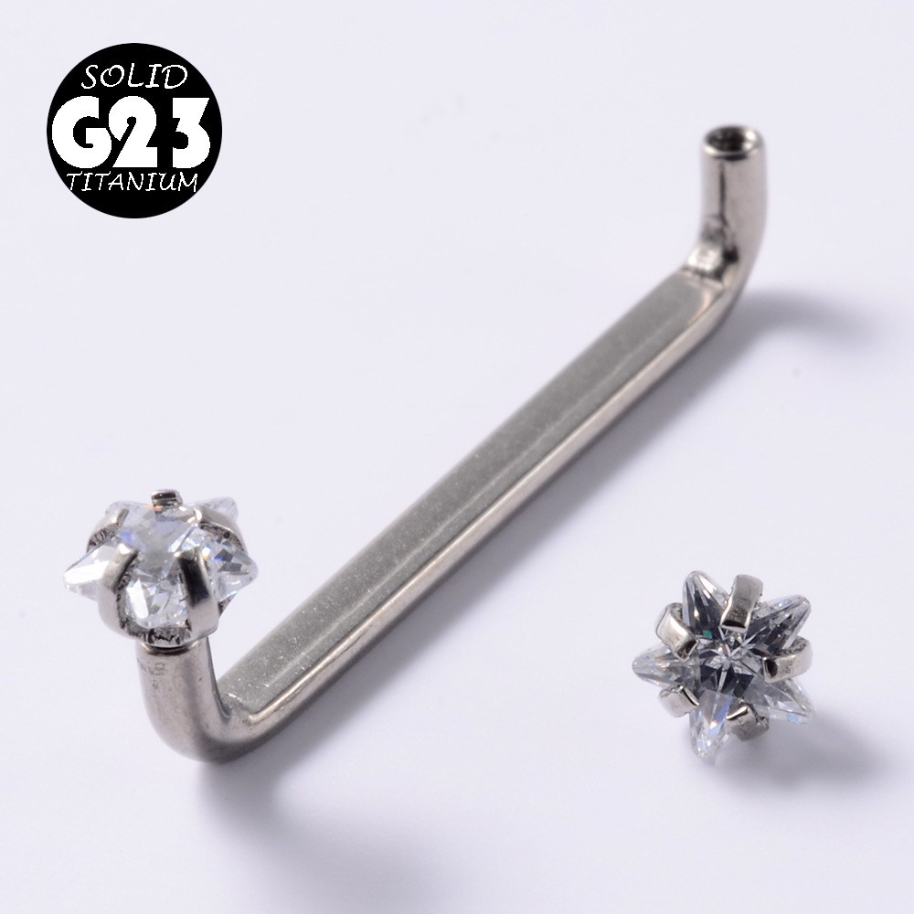 2x F-136 G23 Titanium Dermal Anchor/Stud CZ Double End Round Star Heart Lip Stud