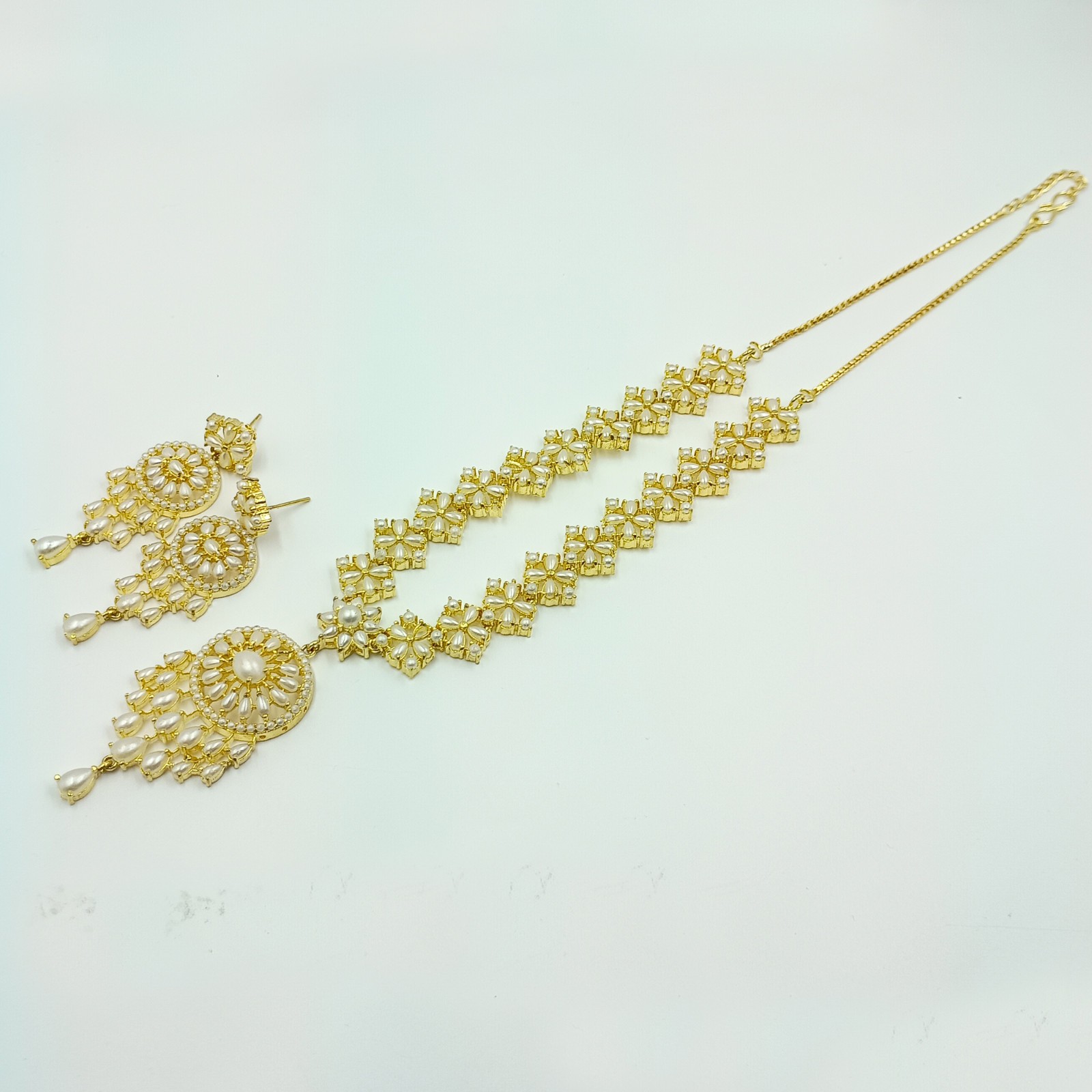 22k Gold Plated Pearl Necklace Set Indian Ethnic Wedding Choker Party Wear Jewel