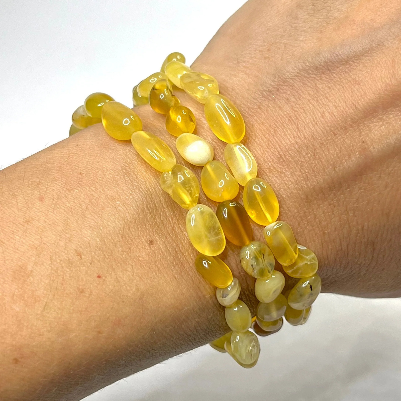 Yellow Opal Crystal Bracelet: 6mm Gemstone Beaded Stretch Bracelet