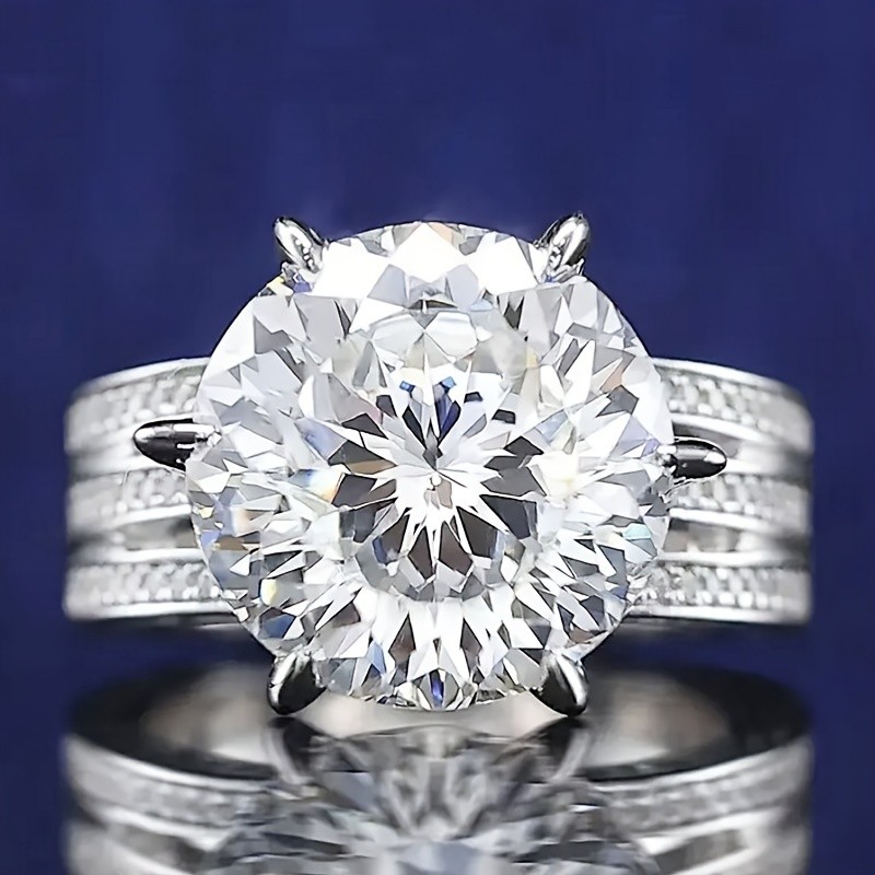 10 Ct Round Moissanite Ring 925 Sterling Silver 18K Gold Plated Size 6 7 8 9