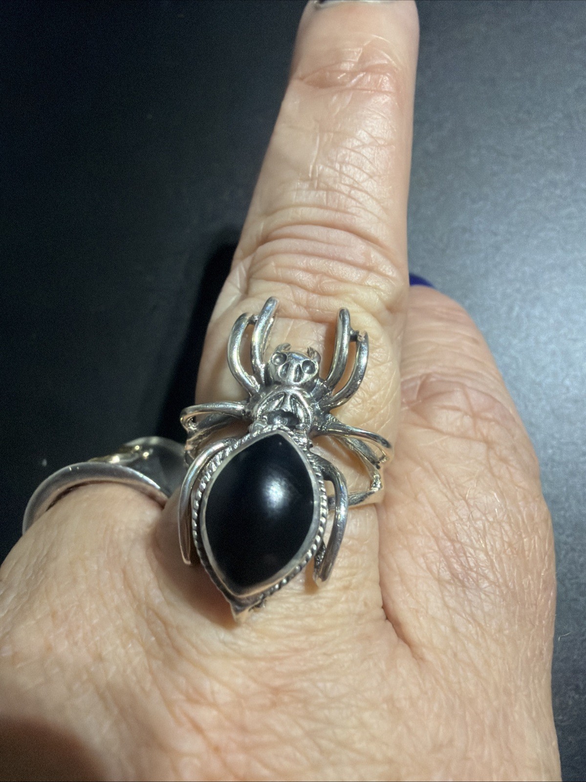 Sterling Silver onyx Spider Pill Box Poison Goth Ring Size 10