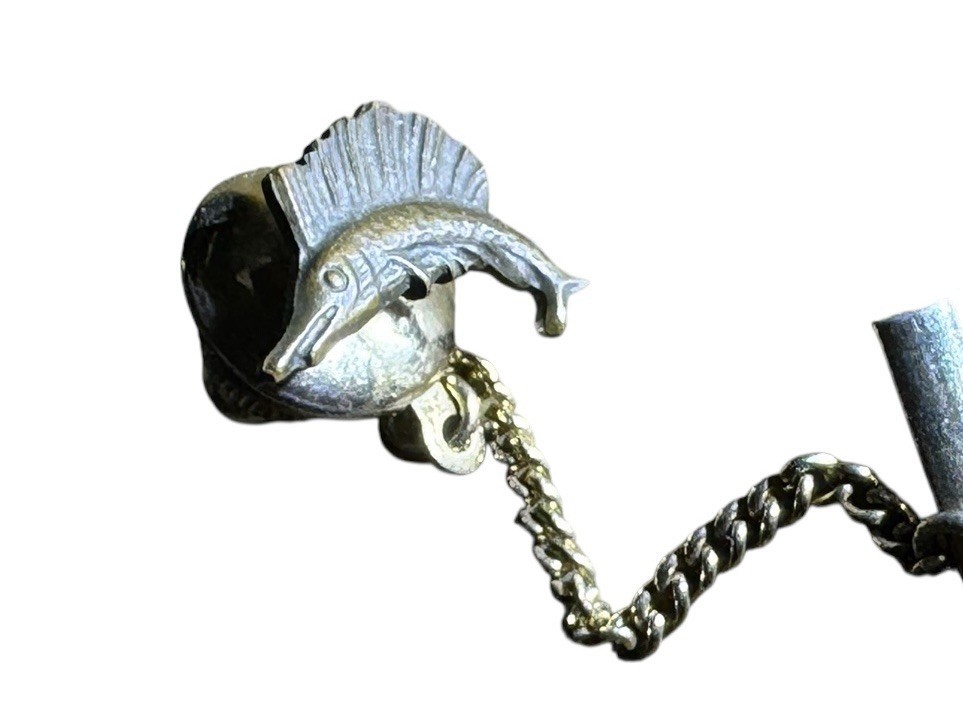 Vintage Swank Bronze Swordfish Tie Tack .5” Nautical Marine Sport Fishing