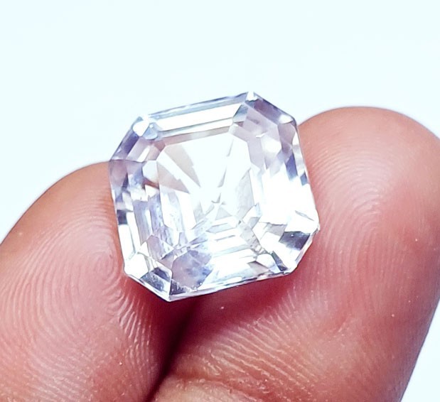 Asscher Cut Natural White Sapphire 11.40 Ct Certified Loose Gemstone ~ Free Gift