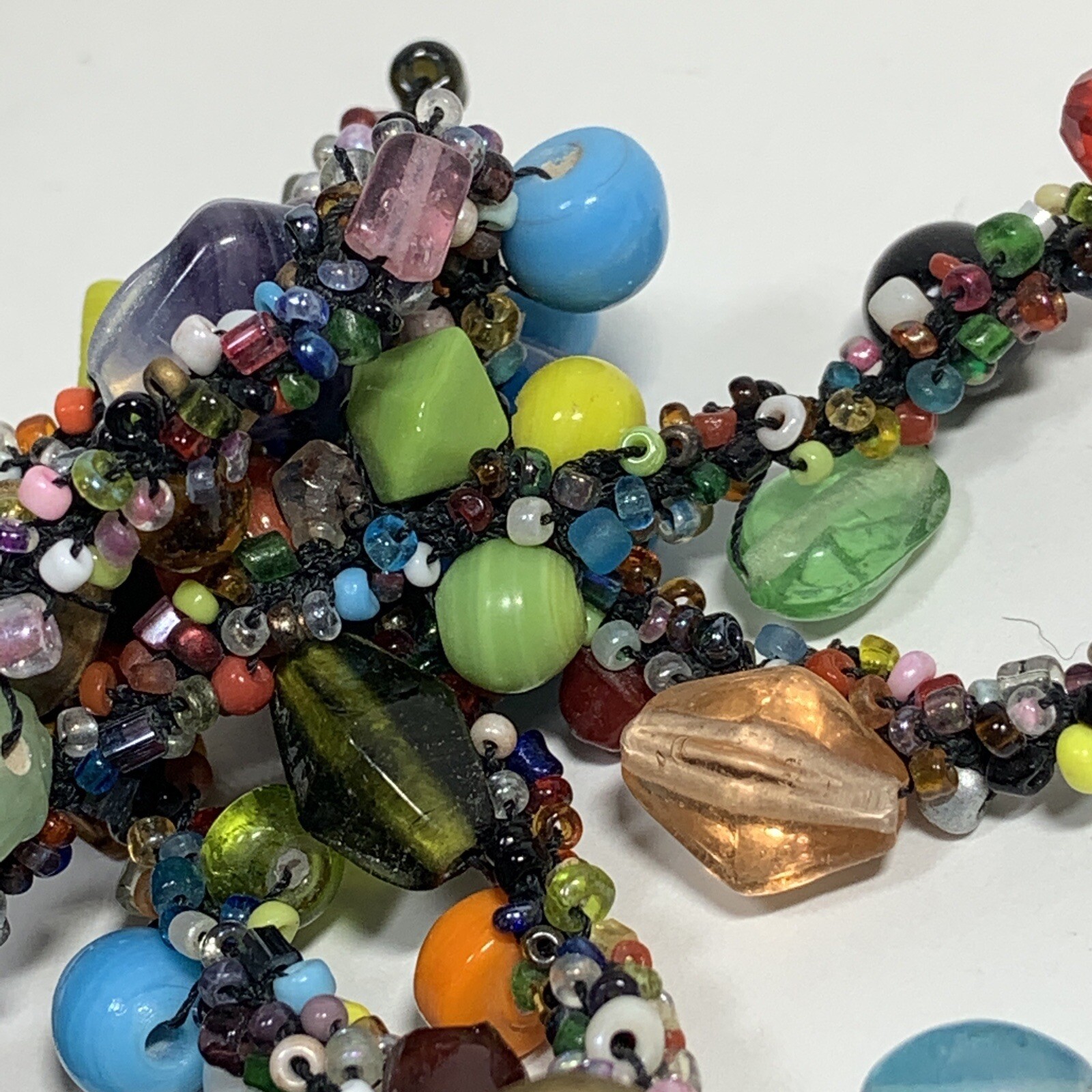 HANDCRAFTED Art Glass Seed Bead TWIST WRAP NECKLACE Multi Color EXTRA LONG 48″