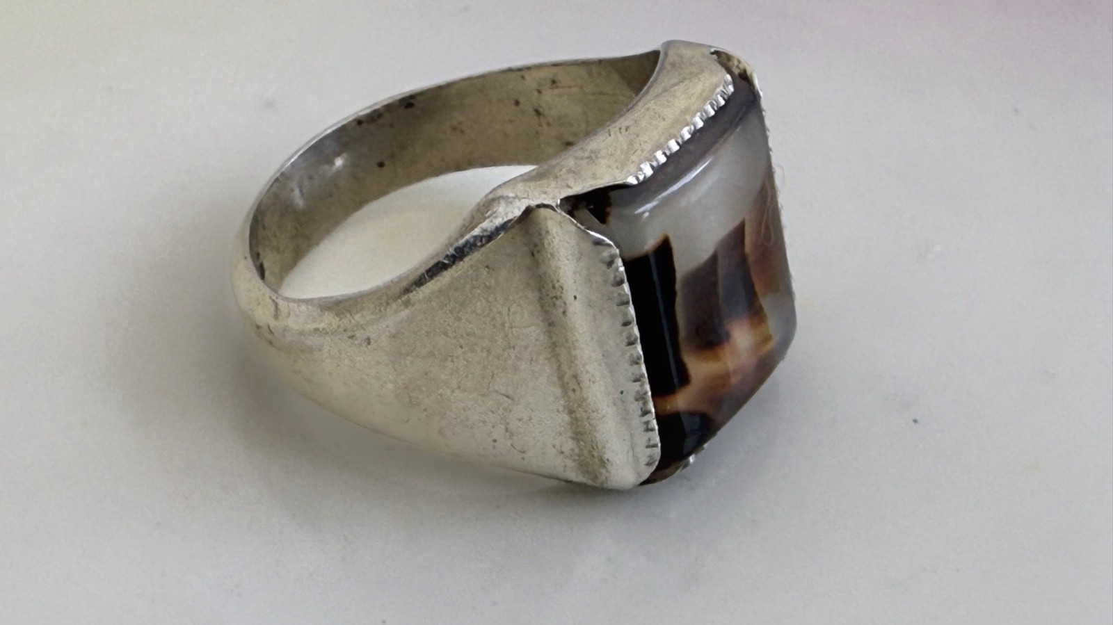 Vintage 50s Wheeler Mfg Sterling Dendritic Picture Agate Ring Size 6 3/4