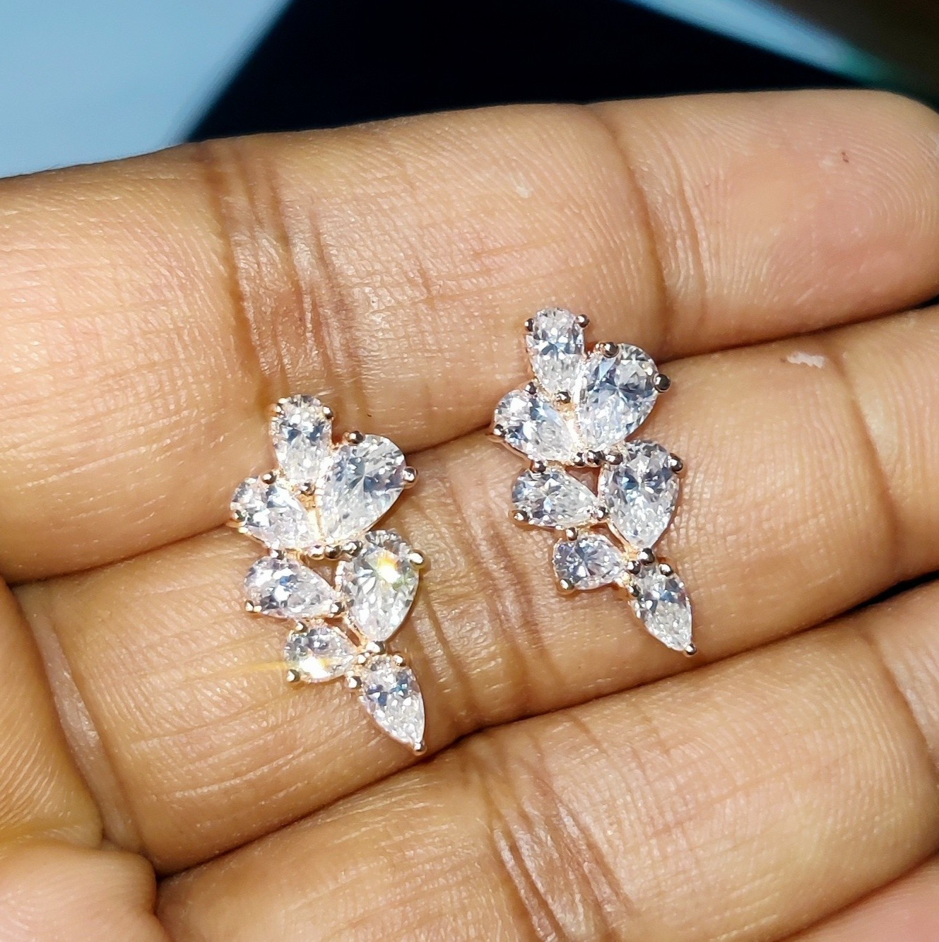 2.20Ct Pear Cut Lab Created Diamond Leaves Stud Earrings 14K Rose Gold Plated