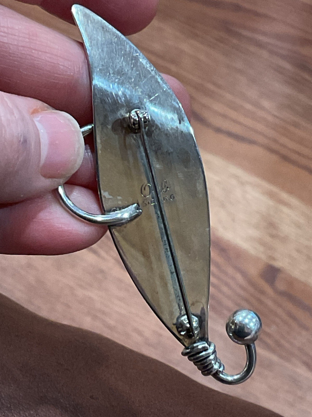 Vintage ORB Sterling Silver Leaf Pin Brooch Modernist Estate Otto Robert Bade