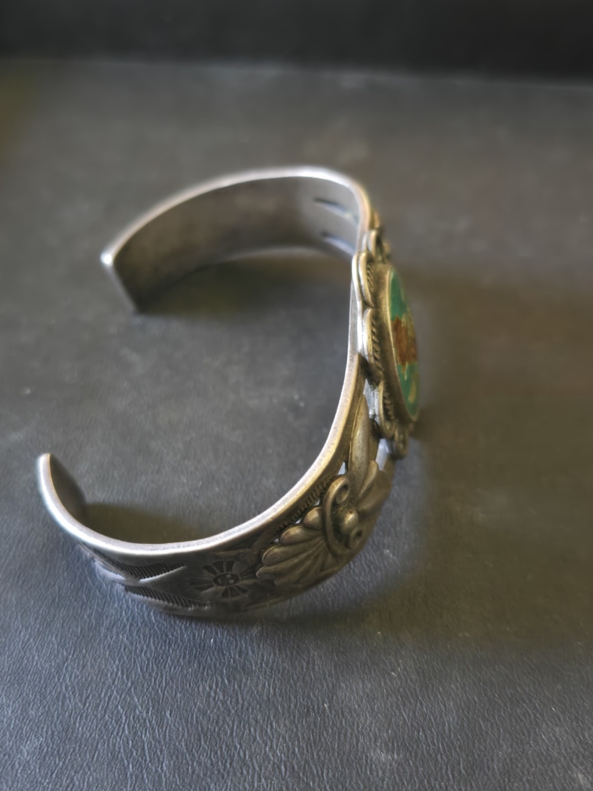 Early 1930’s-1940’s Fred Harvey Era Bracelet with Large Stunning Green Turquoise