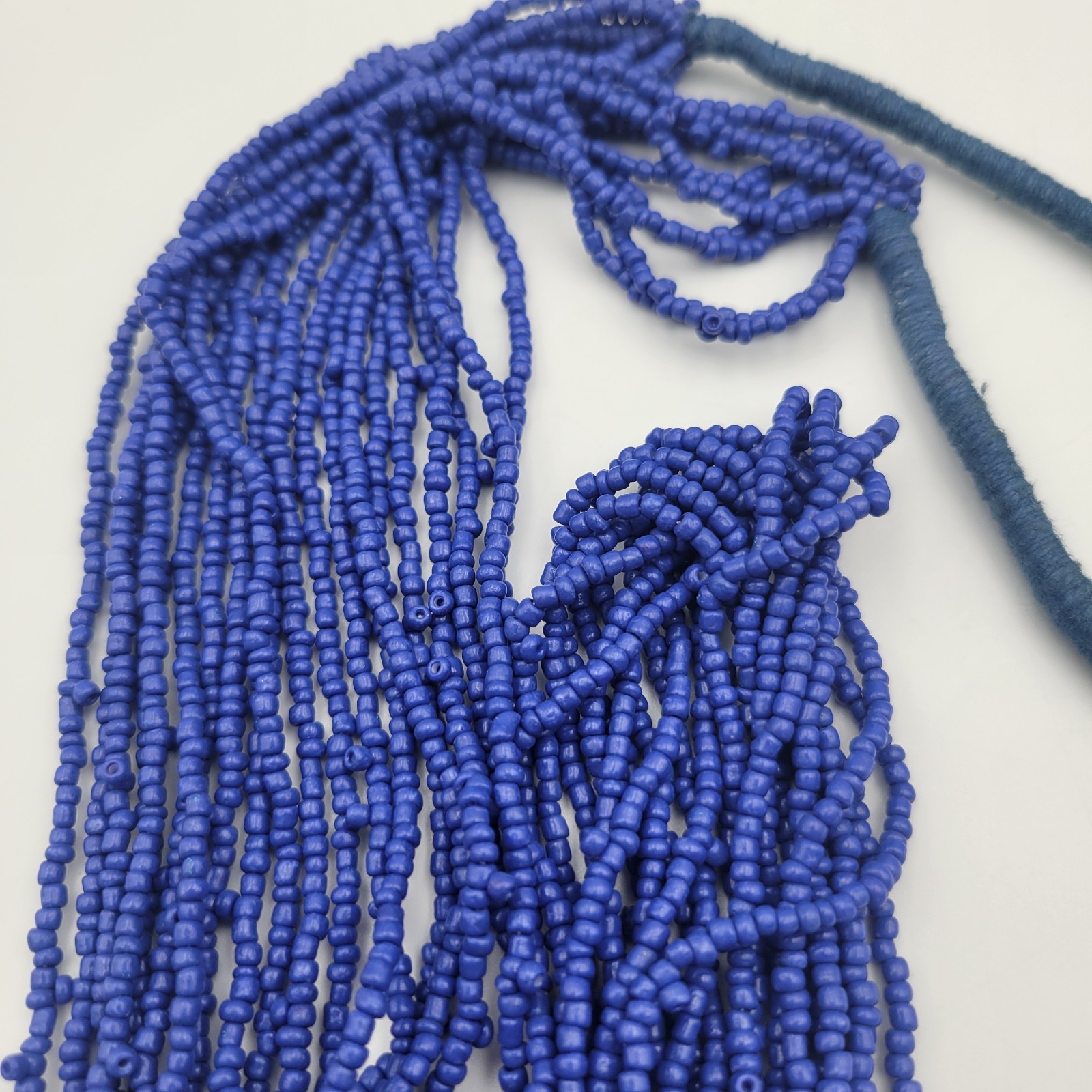 Vintage Blue Seed Bead 10 Strand Necklace 34″ Cobalt Overhead