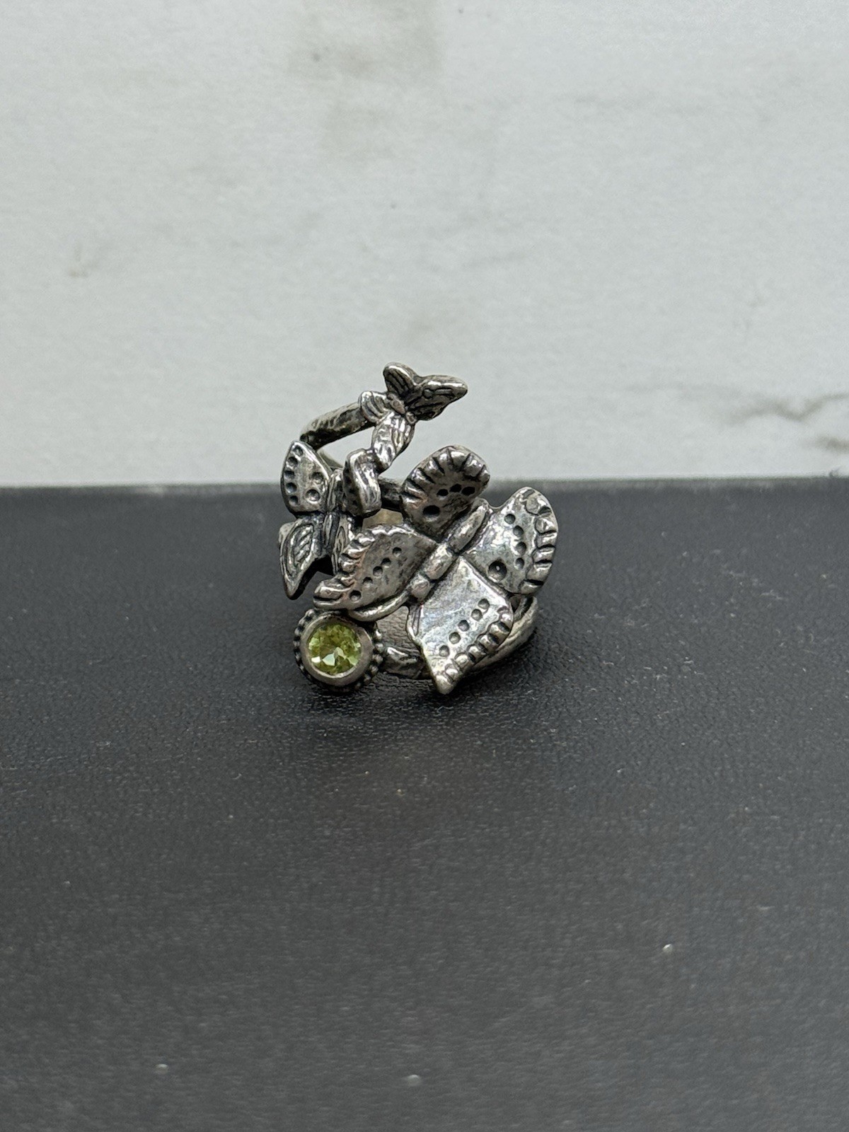 Paz Creations PZ Sterling Silver 925 Peridot Butterfly Ring Made in Israel Sz 8