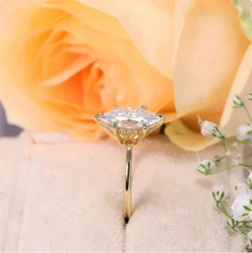 2.50CT Marquise-Cut Moissanite Solitaire Engagement Ring 14K Yellow Gold Plated