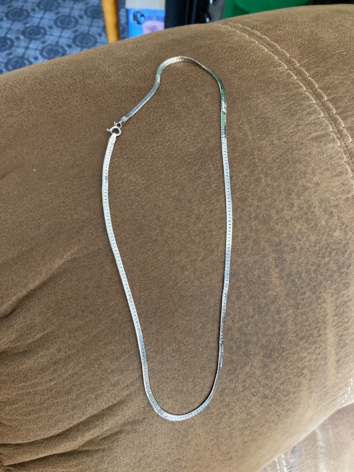 Sterling silver flat herringbone snake necklace