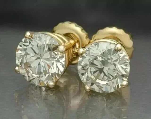 REAL 1/2 TCW VVS1 MOISSANITE EARRINGS STUDS SCREW-BACK 14K YELLOW GOLD PLATED