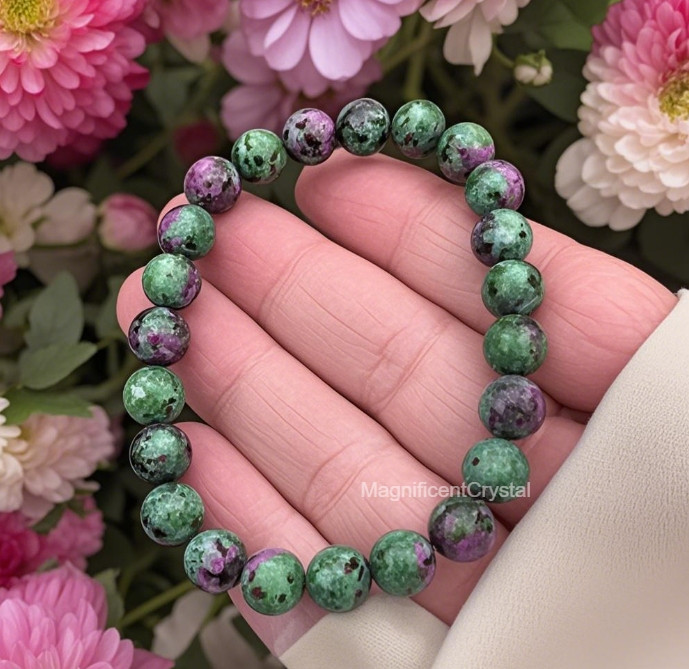 Vintage 8mm Ruby Zoisite Beads Bracelet Healing Reiki Unisex Mothers Day Gift