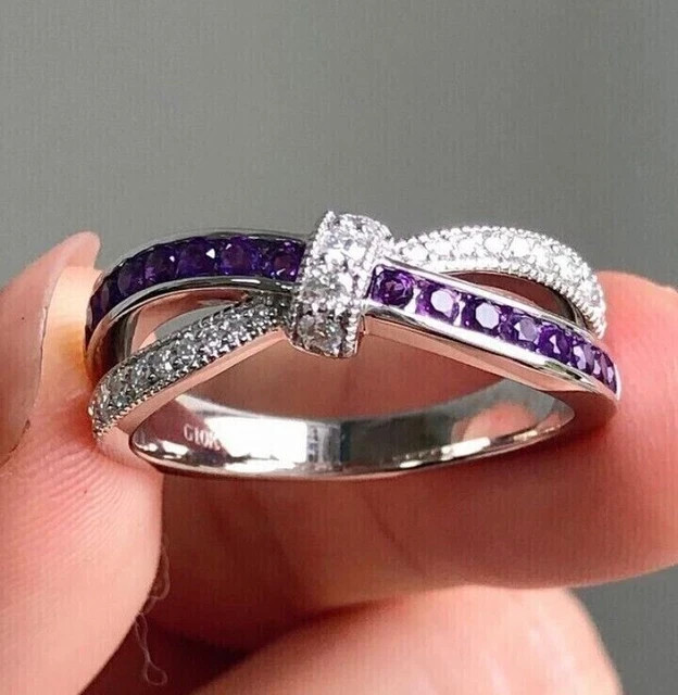 2Ct Round Cut Simulated Amethyst Wedding Women’s Ring 14K White Gold Plated