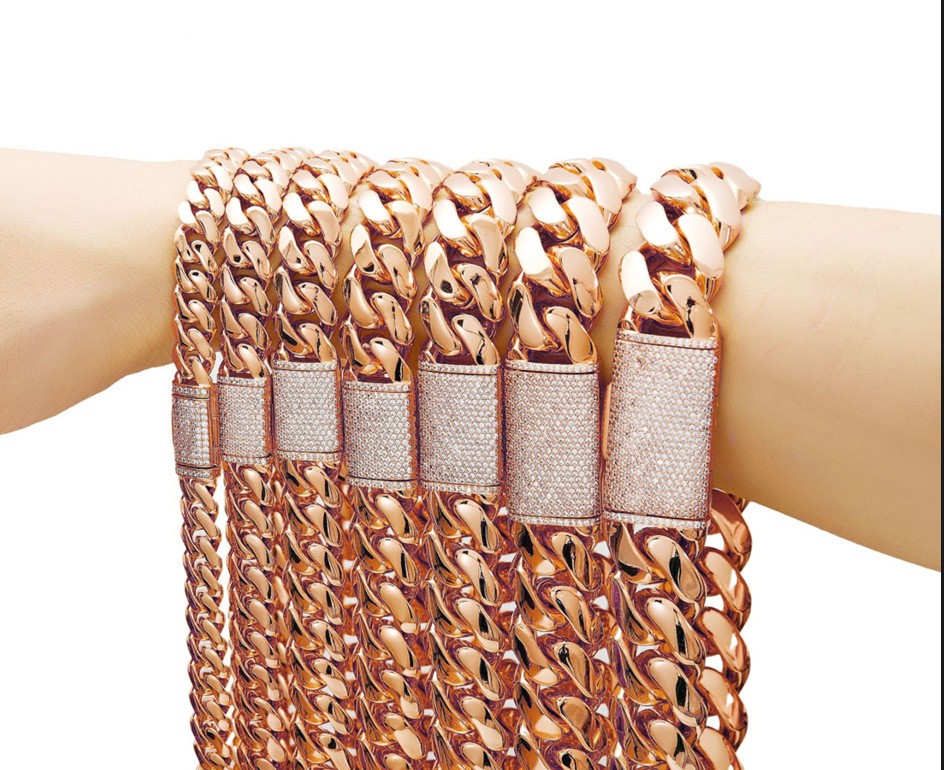 8-22MM Stainless Steel Rose Gold Miami Hip Hop Cuban Chain Necklace Bracelet