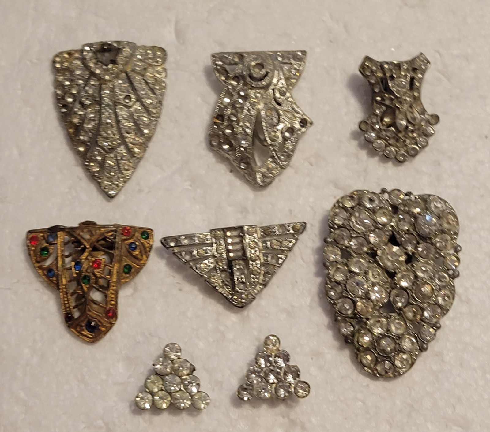 Vtg Lot 8 Rhinestone Dress Shoe Clips Clear Multi Color Pictures Show Condition