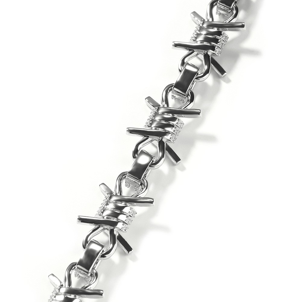 Sparkling Barbed Wire Chain Silver Gold Hip Hop CZ Bling Barbwire Necklace