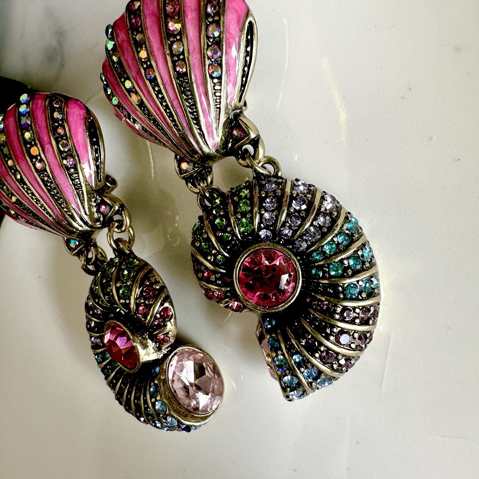 Pink Gold Rhinestone Conch Shell Earrings Mermaid Ocean Beach Gift Jewelry NEW