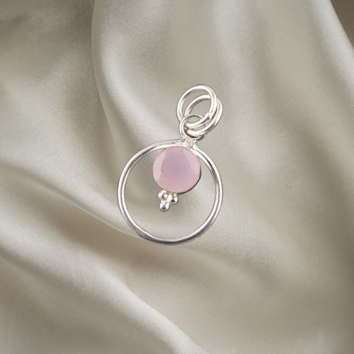 925 Silver Rose Chalcedony Gemstone Sister Art Deco Anniversary Pendant Jewelry